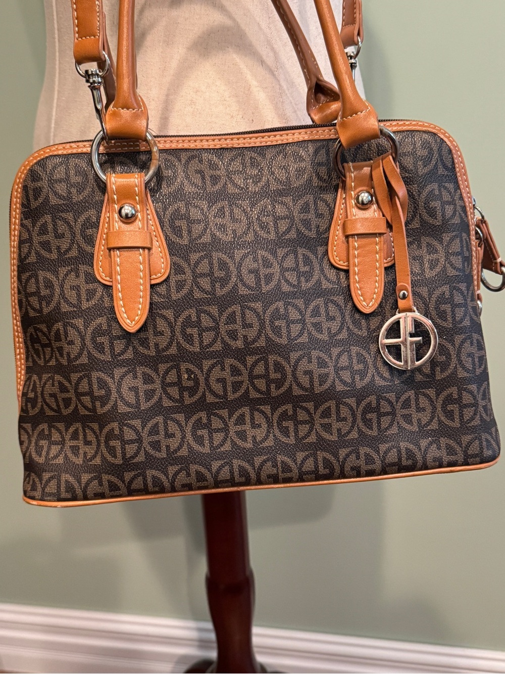 Giani Bernini Monogram Block Signature Dome Satchel Crossbody Bag Purse CLEAN